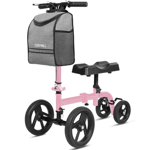 COSYWILL Foldable Knee Scooter, Steerable Knee Walker Scooter for Adults with 10" Front Wheels,Pink