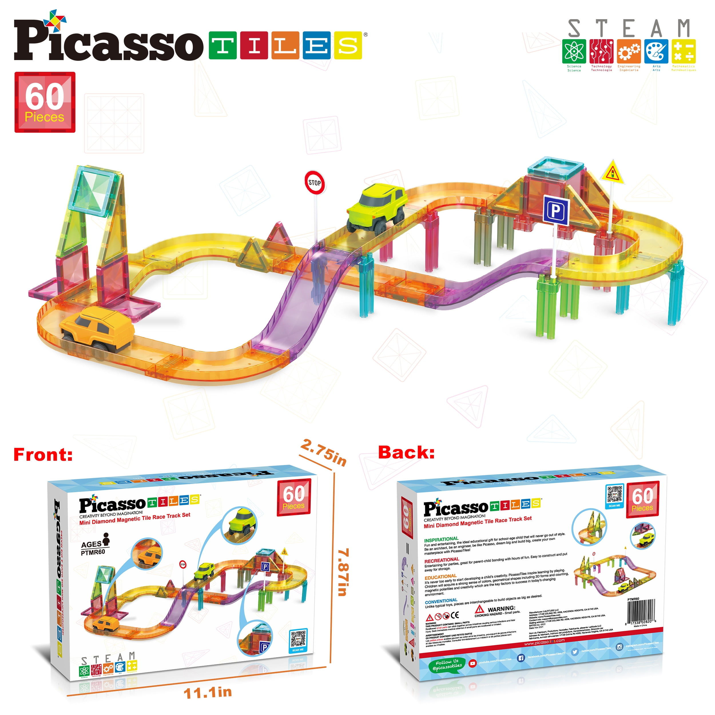 PICASSO TILES Magnetic Building Blocks Race Track Set for Kids