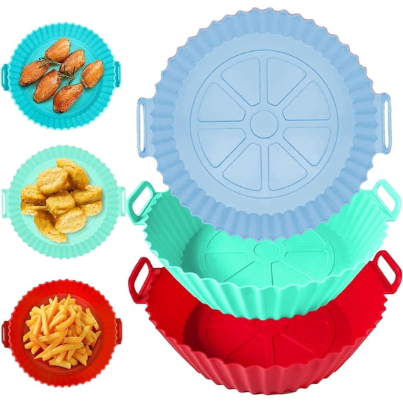 3 Pack Air Fryer Silicone Liners Pot for 3 to 6 QT, Air Fryer Silicone Basket Bowl, Reusable Baking Tray Oven Accessories
