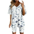 thumbnail image 2 of Ensembles d'Entraînement pour Femmes 2 Pcs Mode Blouse Col en V Manches Courtes Hauts Shorts Ensemble Décontracté Ensembles d'Entraînement pour Femmes en Liquidation, 2 of 4