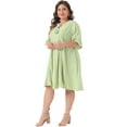 thumbnail image 3 of DARING DIVA Plus Size Ruffle Short Sleeve Lace V Neck Midi Dress 1X Light Green, 3 of 6