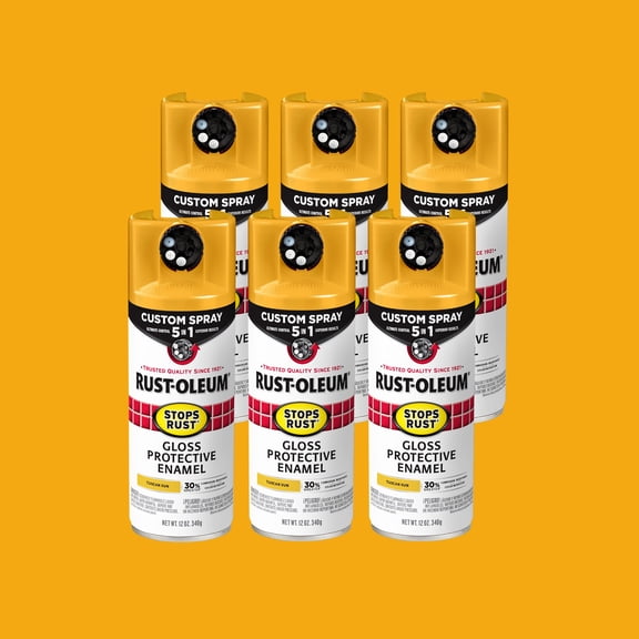 6 Pack, Tuscan Sun, Rust-Oleum Stops Rust Custom Spray 5 in 1 Gloss Spray Paint-376906, 12 oz