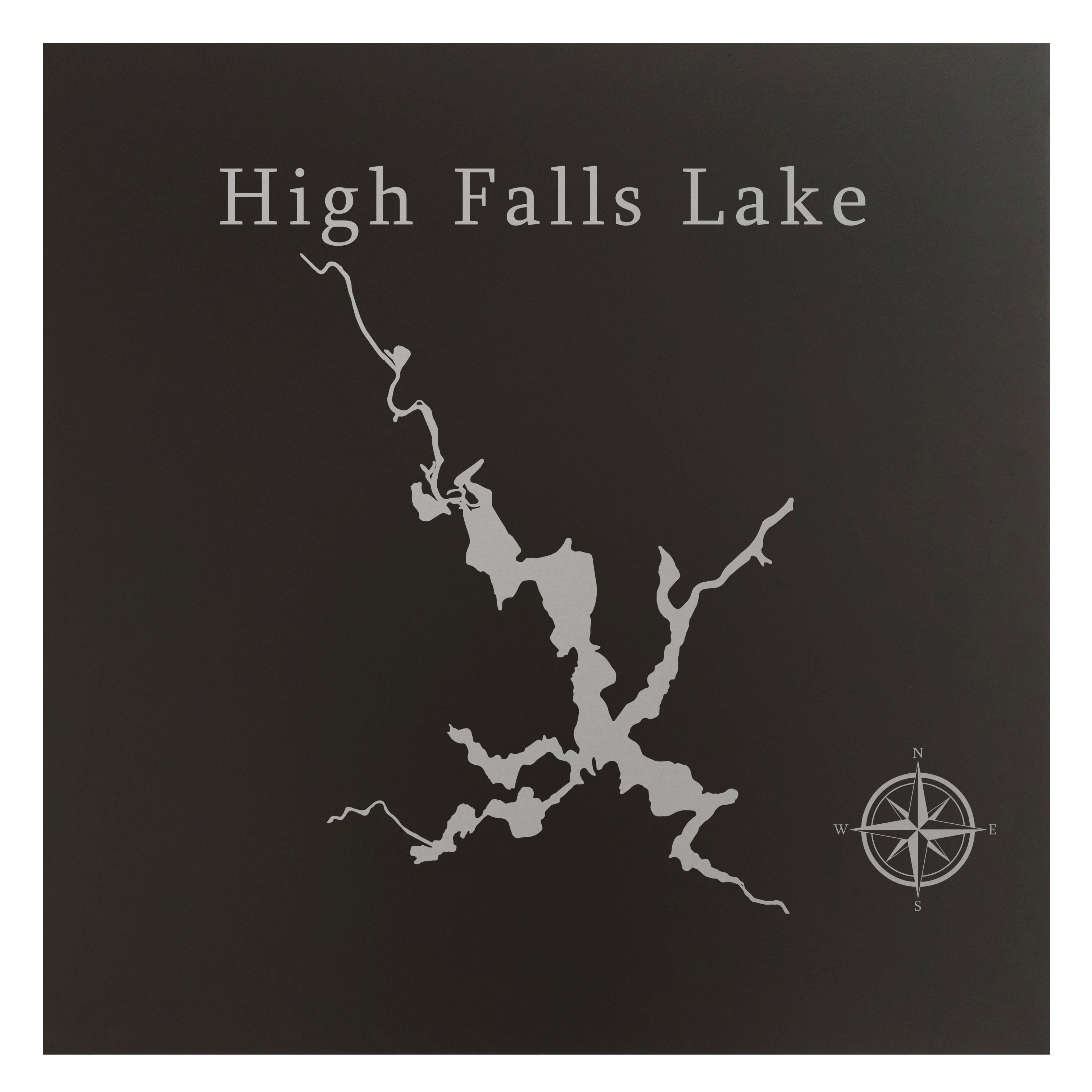 High Falls Lake 24x24" Matte Black Metal Lake Map Wall Art
