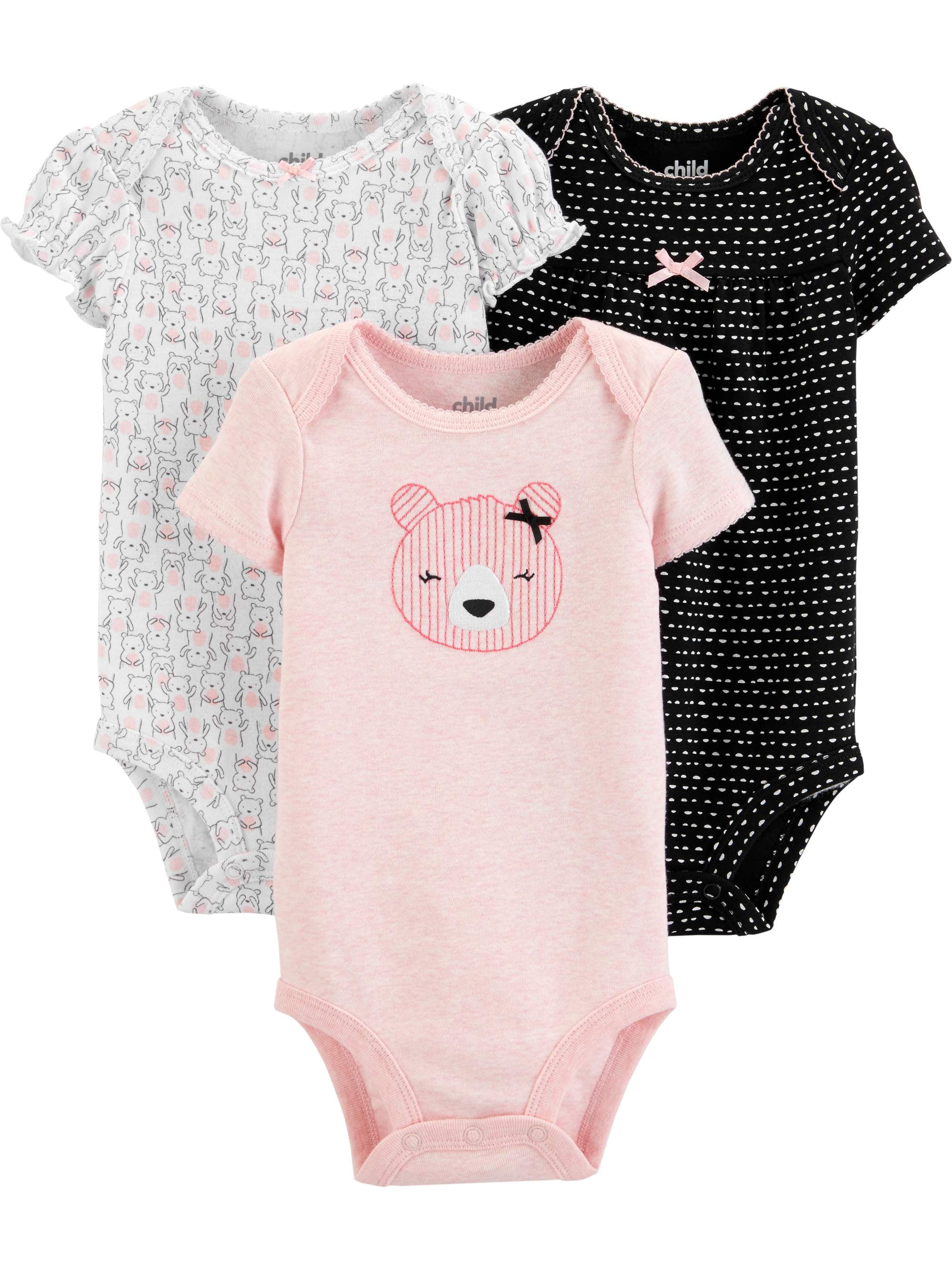 Great Horned Owl Baby Toddler Infant Short Sleeve Cotton Bodysuit Black, Pink Gray
