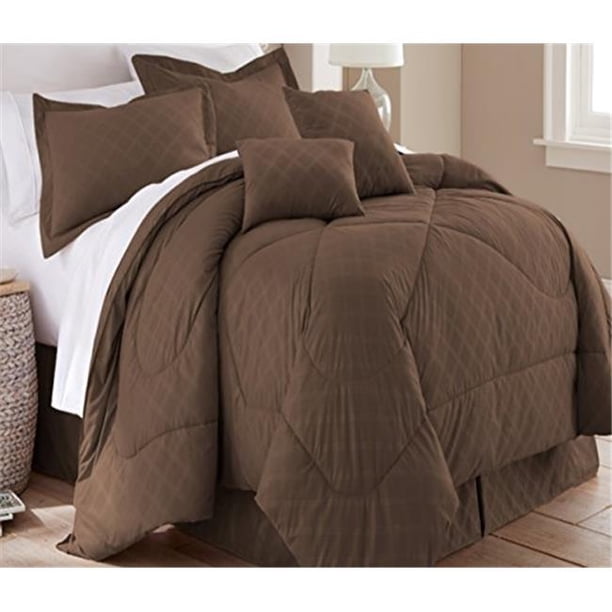 Luxury Home Spirit Linen Hotel Embossed Plaid Comforter Set, Chocolate