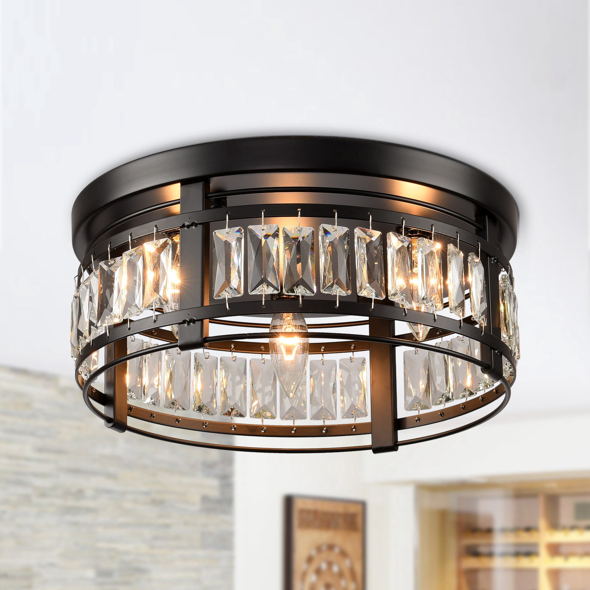 Parrot Uncle 13" Modern Industrial Flush Mount Ceiling Light Fixtures Black Hallway Light Fixture Ceiling Lamp for Kitchen, Dining Room, Foyer