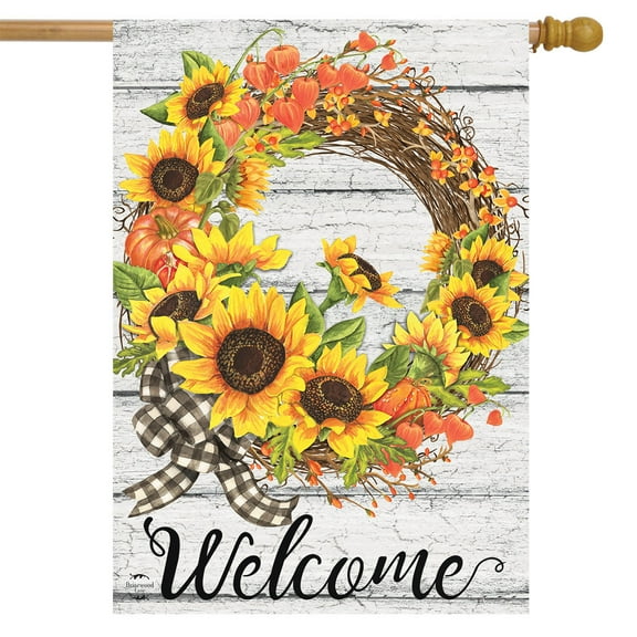 Briarwood Lane Sunflower Fall Wreath Welcome House Flag