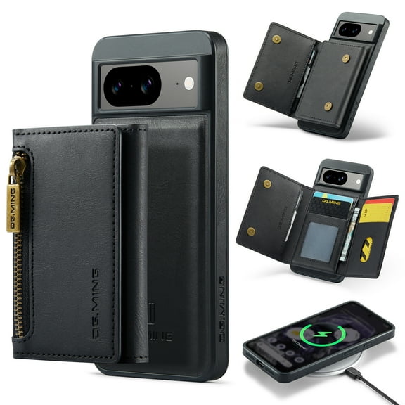 Compatible with Google Pixel 9 Pro XL Case, RFID BLOCKING Wallet Magnetic Removable Card Holder Classic Vegan PU Leather Ultra Slim Thin Kickstand Phone Cover for Google Pixel 9 Pro XL - Black