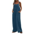 thumbnail image 3 of QATAINLAV 2025 Summer Sleeveless Jumpsuits for Women One Piece Baggy Palazzo Pants Solid Casual Wide Leg Romper with Pockets Vacation Outfits Loungewear Dark Blue XXL Prime Sales of The Day, 3 of 9