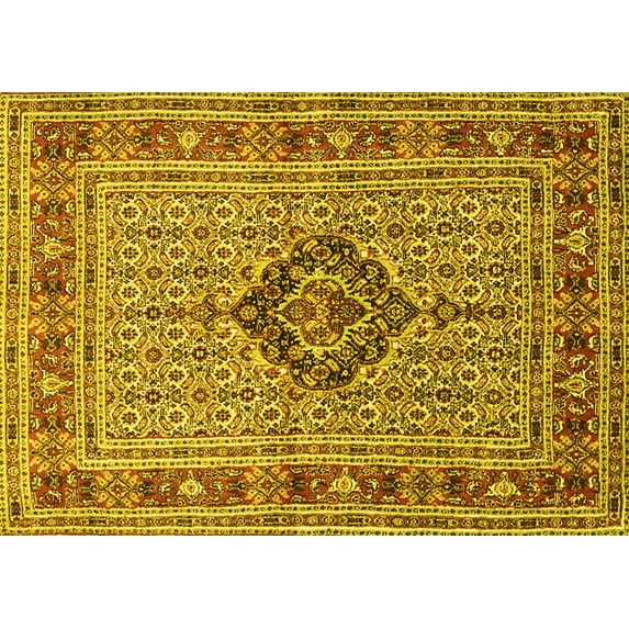 Ahgly Company Machine Washable Indoor Rectangle Medallion Yellow Traditional Area Rugs, 3' x 5'
