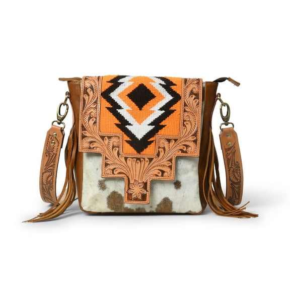 ADYANN Western Genuine Leather Floral Tooled Fringe Womens Shoulder Bag - Leather Western Bag with Leather Strap for Women