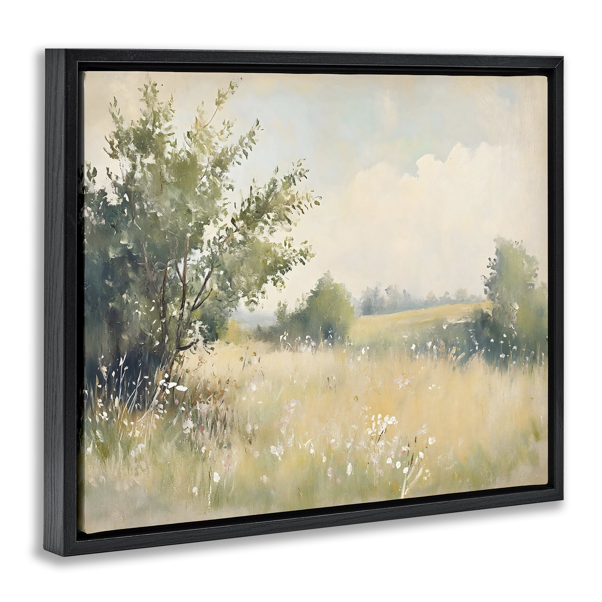 Stupell Industries Summer Meadow in Soft Light Black Framed Floater Canvas Wall Art, design by Creative Studio