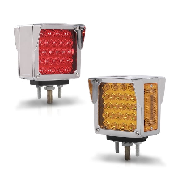 57-LED Fender Turn Brake Tail Lights Double Face Stud Mount Amber and Red Square Fit For Truck, UTE, Trailers, Caravans, Campers, Buses, Vans.