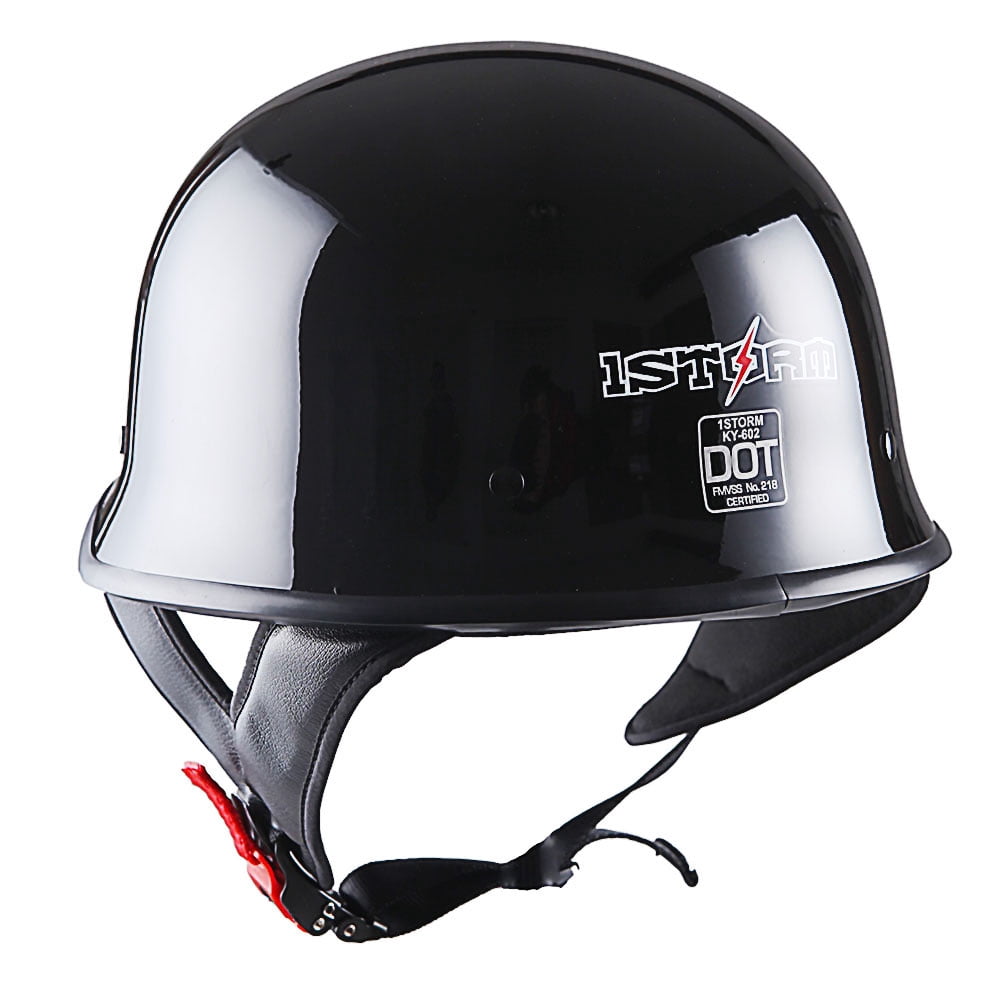 1Storm Novelty Motorcycle Half Face Helmet German Style DOT Approved: HKY602 Glossy Black