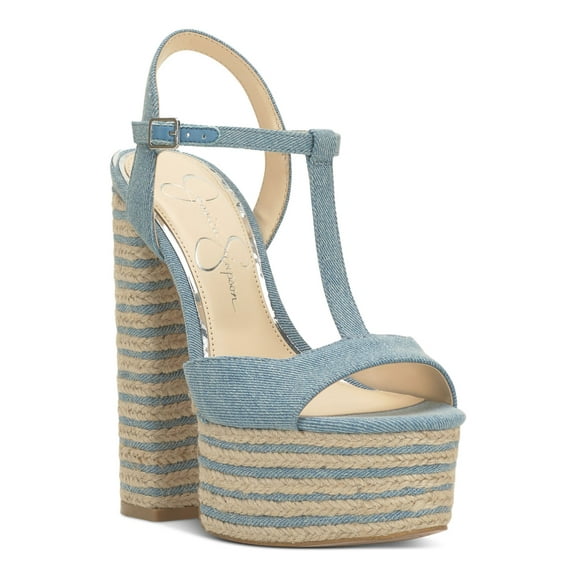 JESSICA SIMPSON Womens Blue 1-1/2" Platform T-Strap Padded Ameeka Round Toe Block Heel Buckle Espadrille Shoes 10 M