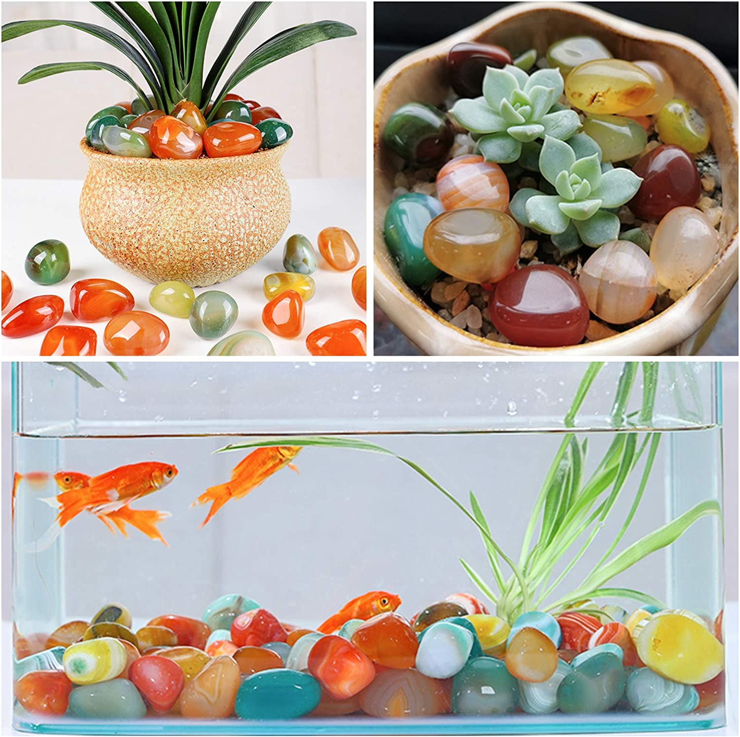 1set 780pcs Tumbled Stone Beads Mixed Agate Stone Undrilled Natural Pebbles Crushed Gemstone for Succulents Bedding Vase Filler Fish Tank Decoration