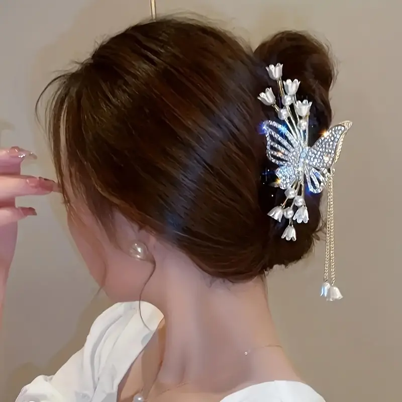 2PCS Elegant Butterfly Hair Claw  - Large Metal Tassel Hair Clip for Women, Perfect Gift Idea