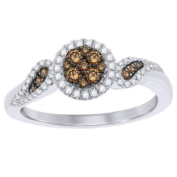AFFY Champagne & White Diamond Frame Cluster Ring in 10k White Gold