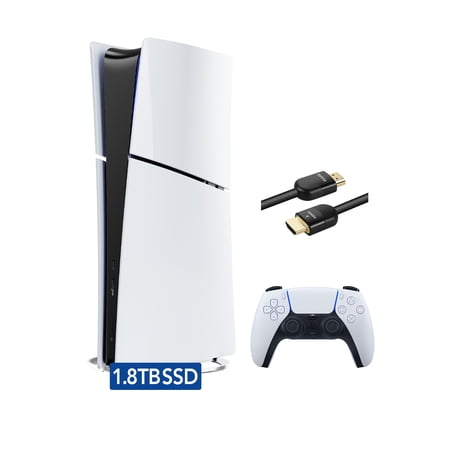 2025 New PlayStation 5 Slim Upgraded 1.8TB Digital Edition Console Controller and Mytrix 8K HDMI Ultra High Speed Cable - White Slim PS5 1.8TB PCIe SSD Gaming Console
