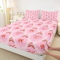 thumbnail image 4 of Homewish Pink Princess Bowknot Twin Sheet Sets, Cartoon Stars Print Twin Fitted Sheet, Merry Christmas Flat Sheet, Microfiber Bedroom Decor, 3pcs, 4 of 8