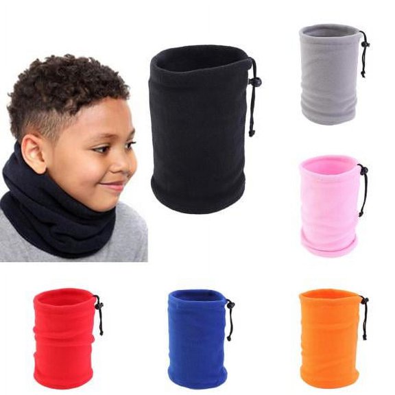 Visland Boys Girls Neck Gaiter Scarf, Fashion Casual Solid Color Soft Skin-friendly Cozy Fleece Autumn Winter Neck Warm Windproof Collar Face Cover with Drawstring for Children Outdoor Daily Wear