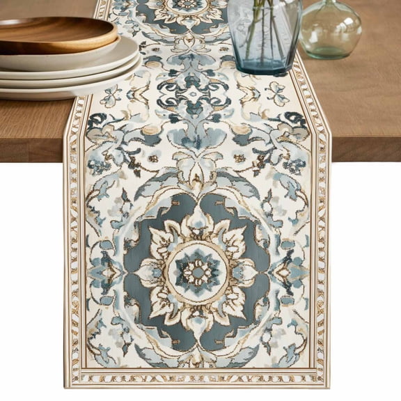 Farmhouse Boho Table Runner, Vintage Farmhouse Bohemia Pattern Art Washable Cotton Linen Table Runners 72 Inches Long, Dresser Scarf Runner for Dining/Coffee/Kitchen/TV Stands/Cabinets 14''x72''
