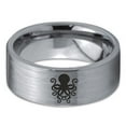 thumbnail image 2 of Tungsten Octopus Squid Sea Creature Band Ring 8mm Men Women Comfort Fit Gray Flat Cut Brushed Polished, 2 of 4