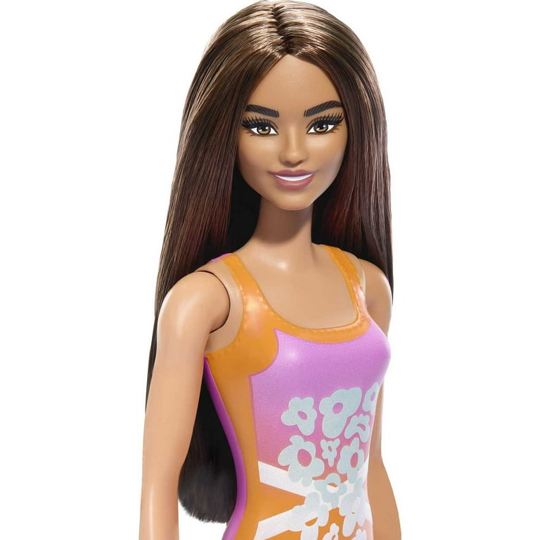 Beach Barbie Doll with Light Brown Hair Wearing Tropical Pink and Orange Swimsuit Walmart