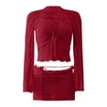 thumbnail image 4 of FAVIPT Fall Outfits for Women 2 Piece Crochet Skirt Sets Strappy Long Sleeve Cover Up Sequins Crop Top Y2K Mini Skirt Set 2024 Red,L, 4 of 5