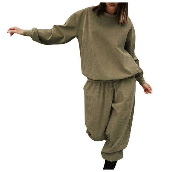successthop 2 Piece Womens Sweatsuits with Matching Pants and Tops Long Sleeve Sweatshirt and Sweatpant Solid Outfits