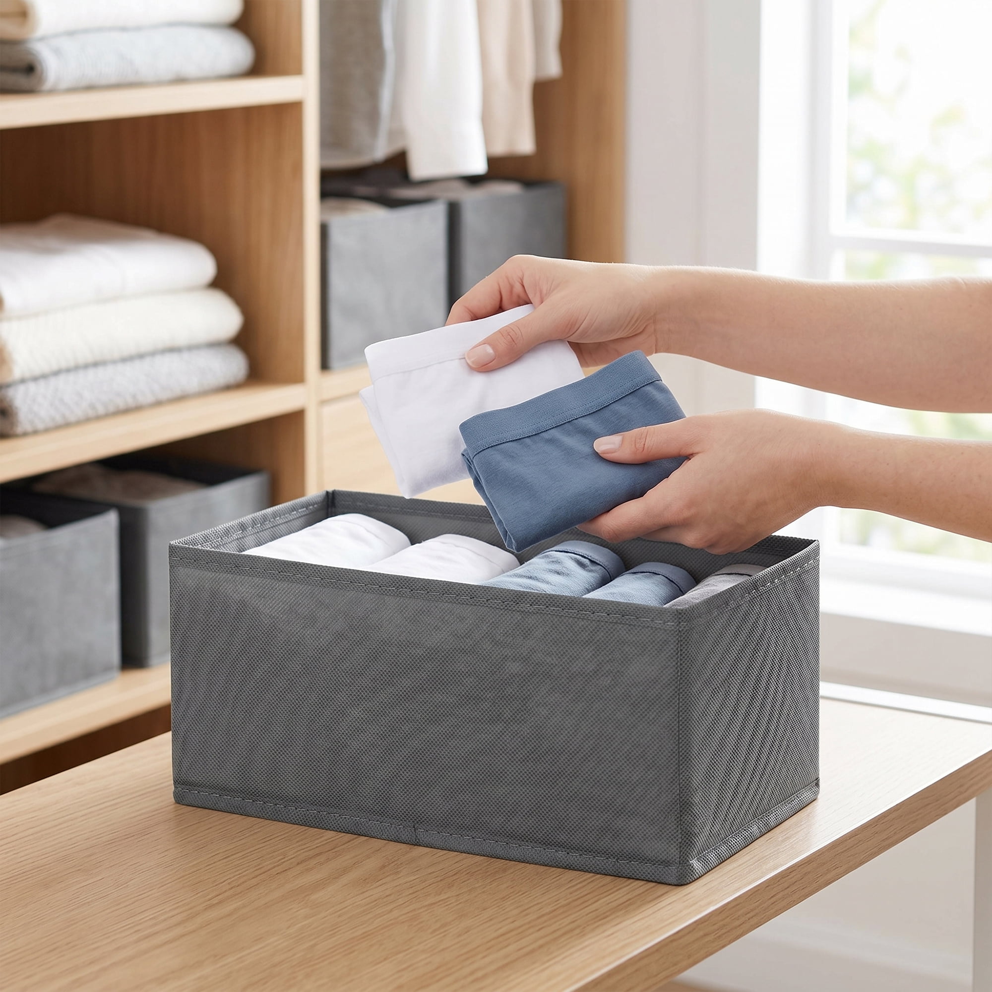 Unique Bargains Storage Bin with Zipper for Organizing Clothes Gray 11" x 5.5" x 4.7"