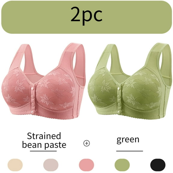 CLOISE Bralettes for Women with Support Plus Size 2 Pack Front Closure No Underwire Bras for Seniors Wireless Full Coverage Push up Front Snap Bra Older Women Lace Everyday Bras Pink XL