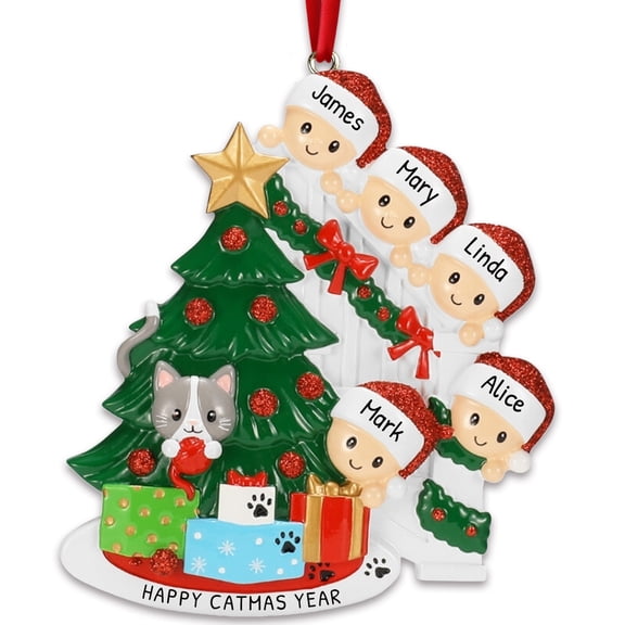 Personalized Family Christmas Ornaments - Family of 5 Christmas Ornament 2024 Customized Family of 5 Ornaments Custom Family Tree Ornament Peeking Christmas Presents Family Ornament for Christmas Tree