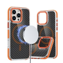 Magnetic Phone Case for iPhone 16 Pro Max Case,Carbon Fibre Textured Back Fingerprint-Resistant Anti-Scratch Anti-fall Shockproof Protective Phone Case Compatible with MagSafe,Orange