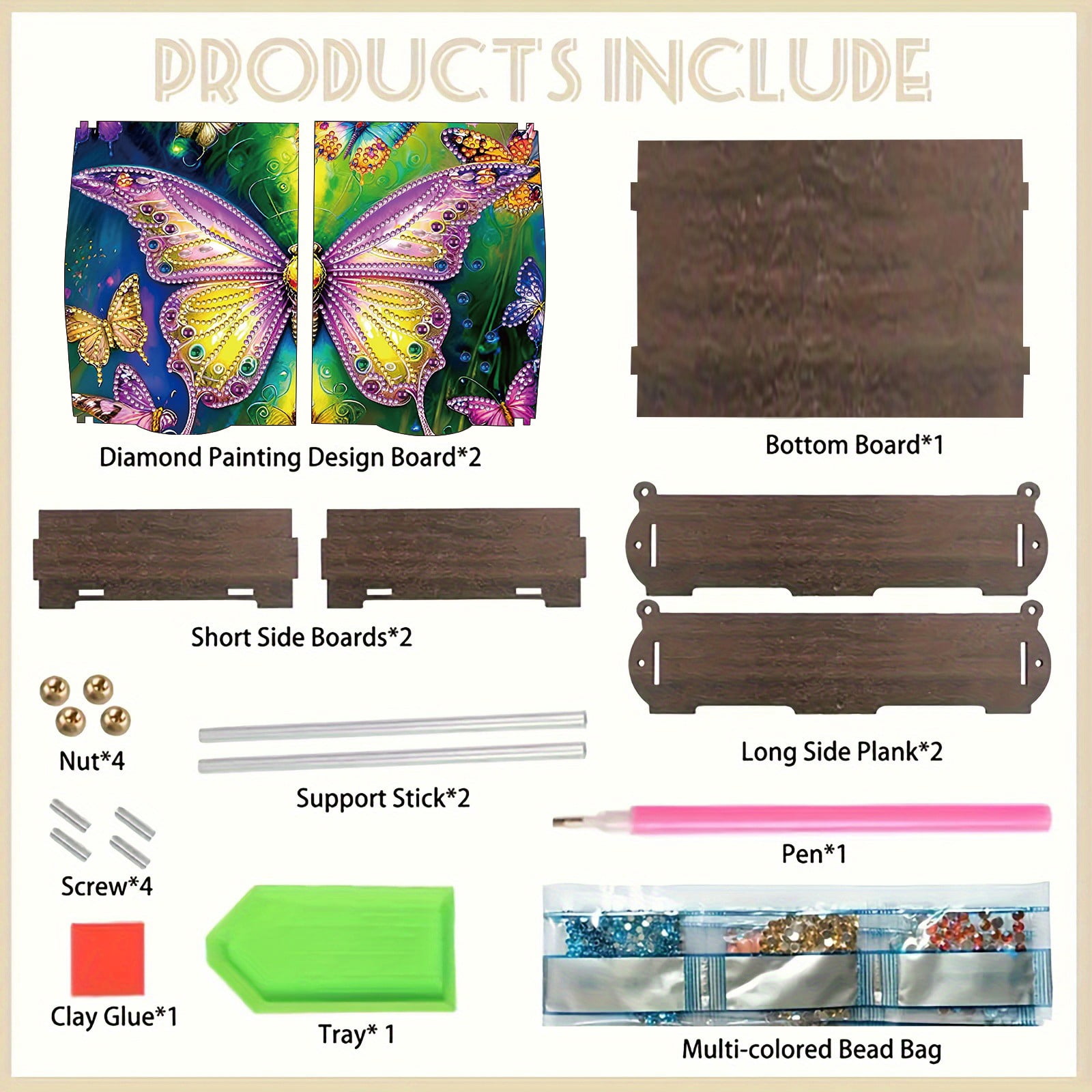 FLOPESN DIY Diamond Art Painting Jewelry Box,Creative Design Wooden Lid Rectangular Storage Case for Home Decor-Butterfly-1