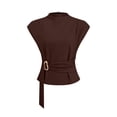 thumbnail image 7 of ZHYou Womens Dress Tops Cap Sleeve Mock Neck Work Buckle Blouses Tunic Summer Business Casual Shirts,Brown,Size S, 7 of 7