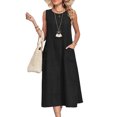 thumbnail image 3 of Laqbezok Women's Sleeveless Cotton Linen Dress, Casual Round Neck Loose Fit Midi Sundress with Pockets, Boho A-Line Tank Gown, 3 of 8