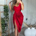 thumbnail image 3 of Women's Tunic Tank Bodycon Dress Solid Color Sleeveless Strap Midi Sundress Side Split Hem Ruch Wrap Cocktail Party Dresses, 3 of 8