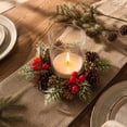 thumbnail image 4 of Set of 2 Faux Pine Cone Red Berry Candle Holder Wreath 7.87in Candle Ring for Christmas Desktop Holiday Decoration, 4 of 5