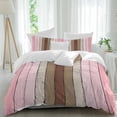 thumbnail image 2 of Pink Wood Grain Bedding 3 Piece Duvet Cover Set Queen Size, Brown Vintage Mottled Country Stripes Soft Microfiber Comforter Cover with Zipper Closure & Pillowcases, FadeResistant Quilt Cover, 2 of 9