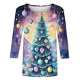 thumbnail image 5 of Rvkxad Christmas Womens Shirts Christmas Tree Print Crew Neck Basic Tees Holiday 3/4 Sleeve Dressy Casual Tunic Tops Fall Fashion Shirts Purple L, 5 of 5