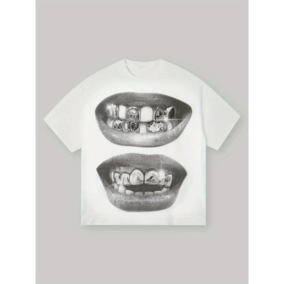 Lips graphic print t-shirt, men's t-shirt, summer casual short sleeve t-shirt