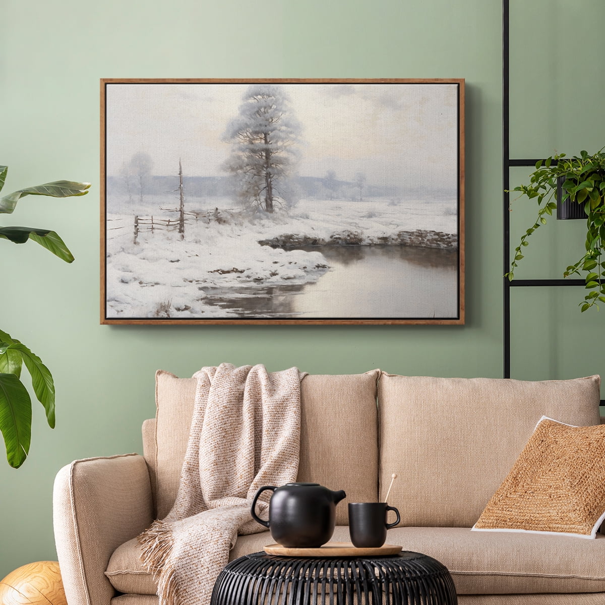 Vintage Landscape-XVI By Wexford Home Framed in Walnut Wood Gallery Wrapped Canvas 25 in. x 37 in.