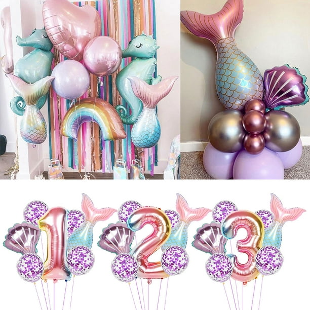 HOTBEST Mermaid Balloons Birthday Decorations Include Mermaid Tail Number  Seashell Confetti Balloons for 1st 2nd 3rd Birthday Party Girls' Mermaid  Tail Decor Under the Sea Party Supplies 