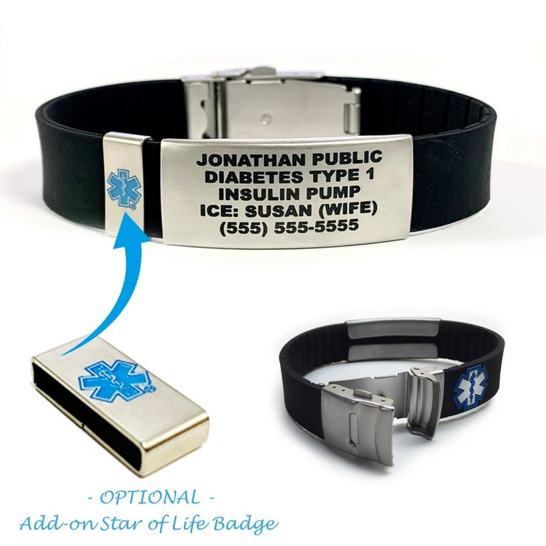 Add on Star of Life Medical Alert Badge. Fits 18mm Sport Medical Alert Bracelet Walmart