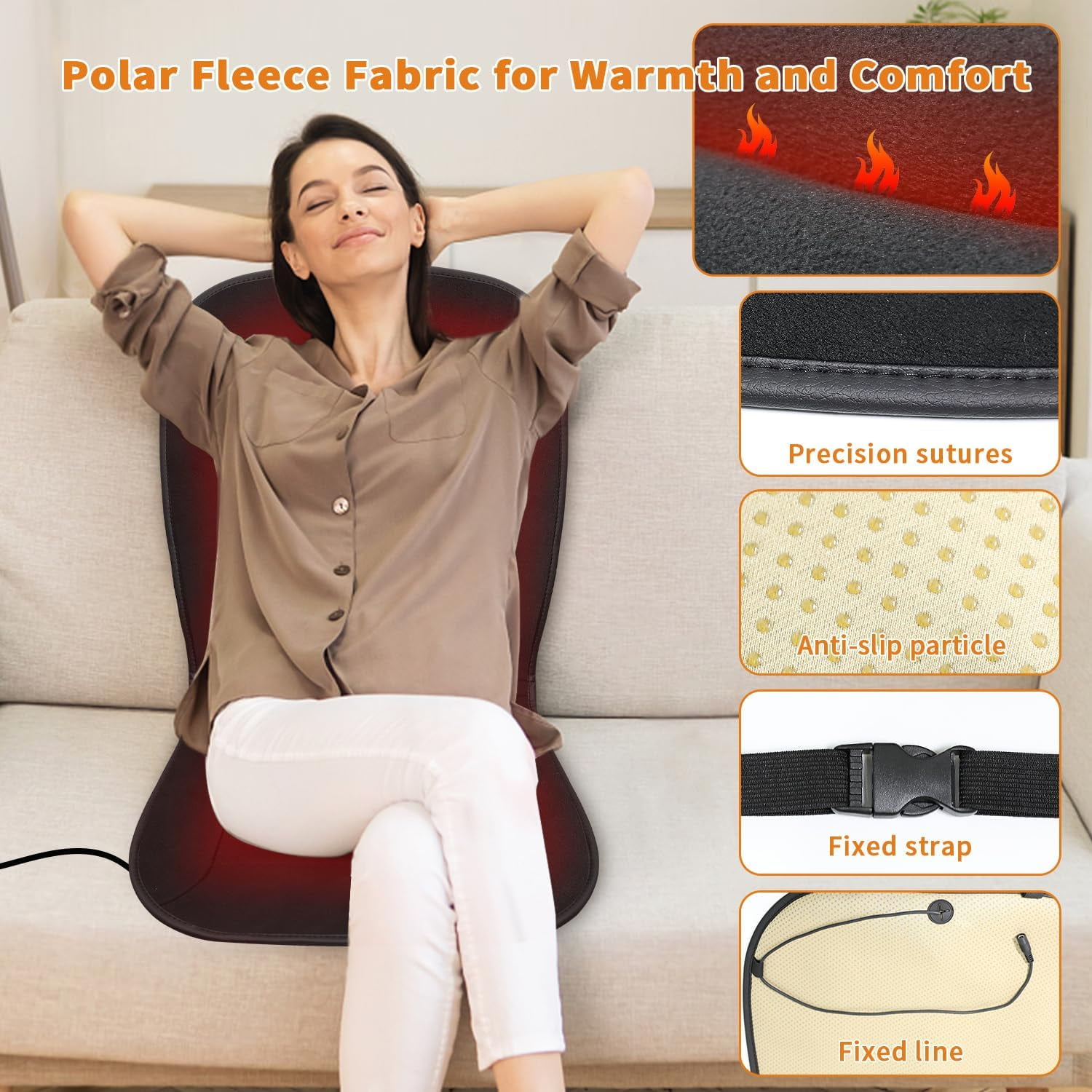 Heated Seat Cushion for Office Chair - Heating Pad for Back, Lumbar, Hip, Thigh with 7 Temperatures Levels - Warm Gift for Winter