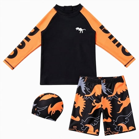 felwors Kids Swim Suits Boys Boys Swim Set Long Sleeve Rash Guard Swim Trunks Quick Dry 2 Piece Sun Suits for Kids(Orange 5-6 Years)
