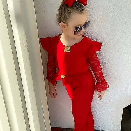 Summer fashion baby girl jumpsuit lace ruffled long sleeve floral long  sleeve suit