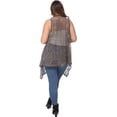 thumbnail image 2 of Women's Summer Plus Size Boho Open Front Hippie Crochet Cover Up Sleeveless Draped Shawl, Brown, X-Large/XX-Large, 2 of 7