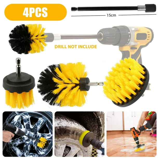 4x Car Wash Brush Hard Bristle Drill Detailing Cleaning Tools Kit Nylon